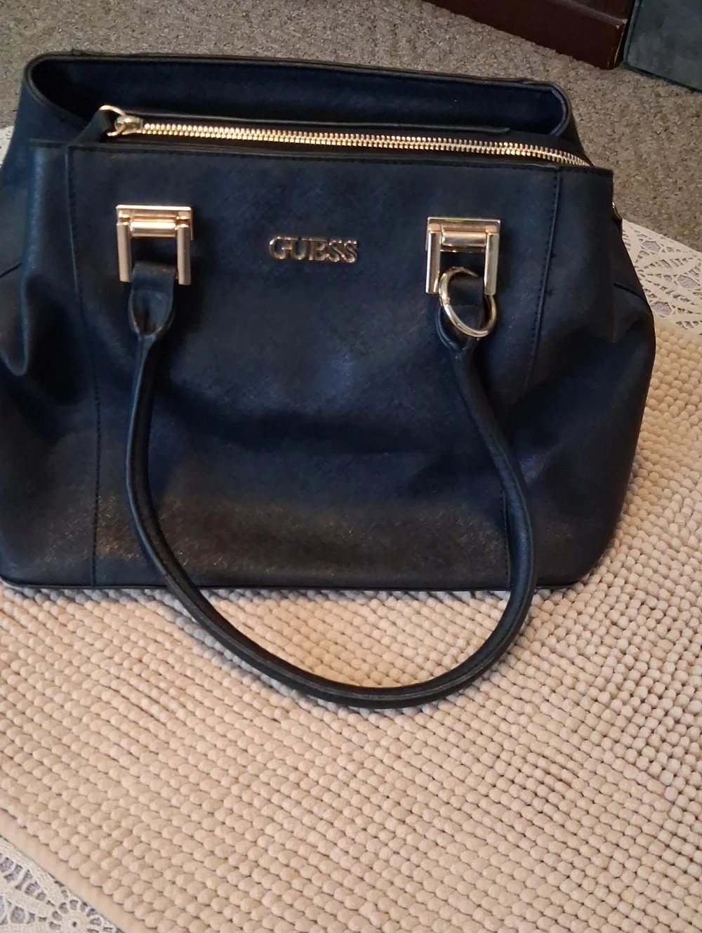 GUESS Black Satchel with Gold Hardware